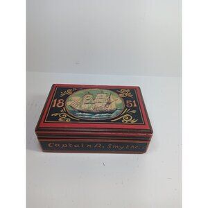 Vintage Captain R Smythe American Traditional Wooden Playing Card Box With Cards